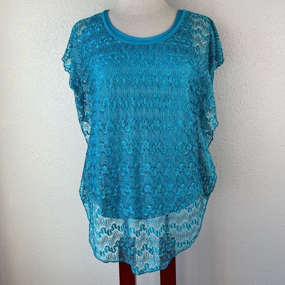 Lavish Blue Lace Top Size S EUC - Picture 1 of 6